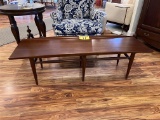 MID CENTURY BASSETT SURFBOARD COFFEE TABLE, WALNUT, RETAIL $850