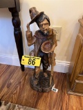 WOOD STATUE, TRAVELER, RETAIL $110