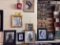 8-ASSORTED FRAMED PHOTOS & STEEL WHISKEY BOTTLE DECOR