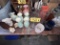 LOT OF ASSORTED GLASS VASES, CANDLESTICK HOLDERS, FENTON GLASS