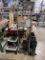 LOT: WIRE STORAGE RACK, STEP STOOL, METAL STOOL, RUBBER BOOTS