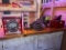 LOT OF ASSORTED BARWARE COLLECTIBLES: ICE BUCKET, COMMUNION GLASSES, CANON SPOUT, OLD STYLE COOLER