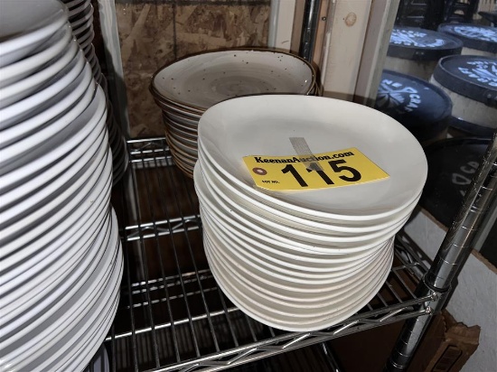 27-ASSORTED 10" DINNER PLATES: ACOPA BRIGHT WHITE & CAC CHINA  BROWN RIM