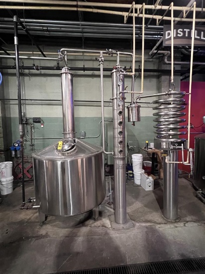 CUSTOM S/S 250-GAL. SPIRIT STILL, W/ TIGPRO 5-CHAMBER COLUMN, COIL TUBE CONDENSER