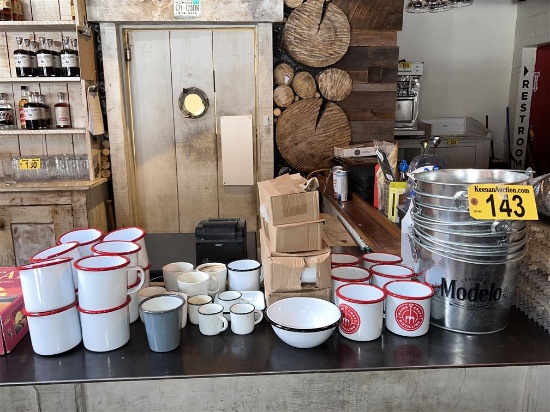 LOT: GALVANIZED BUCKETS, ASSORTED COFFEE MUGS, ESPRESSO CUPS