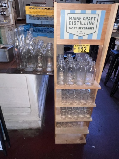 MAINE CRAFT DISTILLING 5-SHELF WOOD DISPLAY RACK & 77-PC ASSORTED GLASSWARE