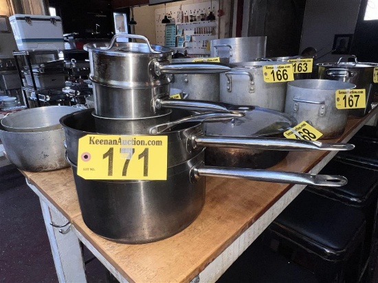 BID PRICE X 5 - (5) ASSORTED SIZE S/S COOK POTS, 1-W/ LID