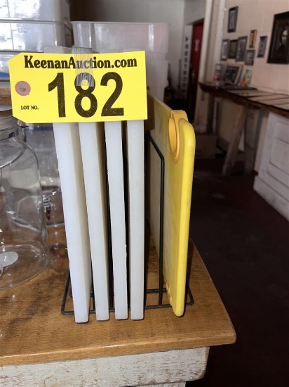 5-ASSORTED CUTTING BOARDS W/ HOLDER