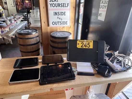 POS SYSTEM LOT: 4-IPADS, 4-SQUARE CARD READERS, TABLET & IPAD MOUNTS, ASSOCIATED CABLING