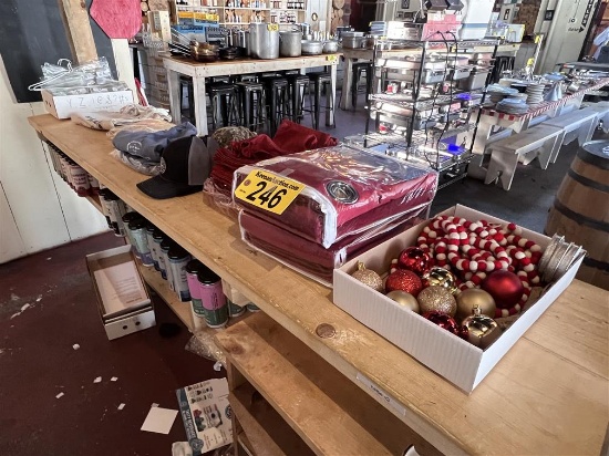 MISC. LOT: CURTAINS, GIFT BAGS & MAINE CRAFT DISTILLING HATS, T-SHIRTS