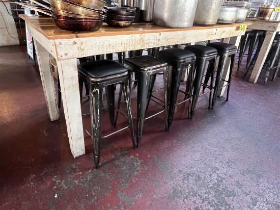 8' X 35.5" X 40.5"H PUB TABLE W/ 10-PADDED METAL BAR STOOLS
