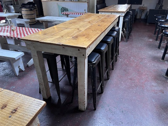 8' X 35.5" X 40.5"H PUB TABLE W/ 10-PADDED METAL STOOLS