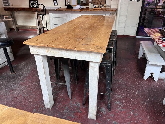 8' X 35.5" X 40.5"H PUB TABLE W/ 9-METAL BAR STOOLS