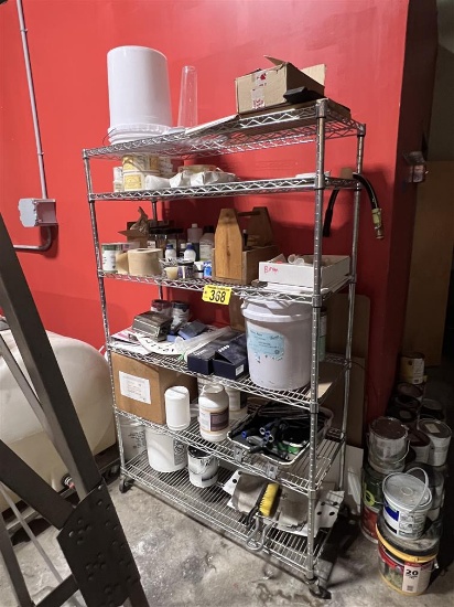 SEVILLE CLASSICS S/S 6-SHELF WIRE STORAGE RACK ON CASTERS, 4' X 18" X 6'H, & CONTENTS: