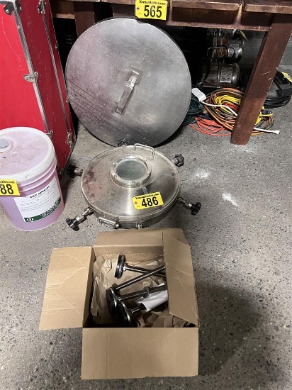 S/S MASH TUN TANK COVER, 20" DIA., W/ ASSOCIATED HARDWARE