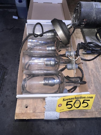 LOT: WHISKEY BOTTLE LIGHT FIXTURE, POWER STRIP