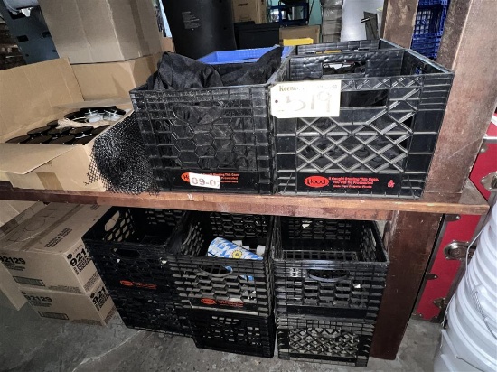 LOT OF 16-MILK CRATES, MISC. LINENS