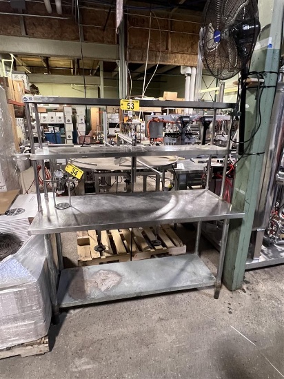 5' X 24" S/S TABLE W/ 31" X 12" 2-SHELF S/S RISER, SQUARE EDGE