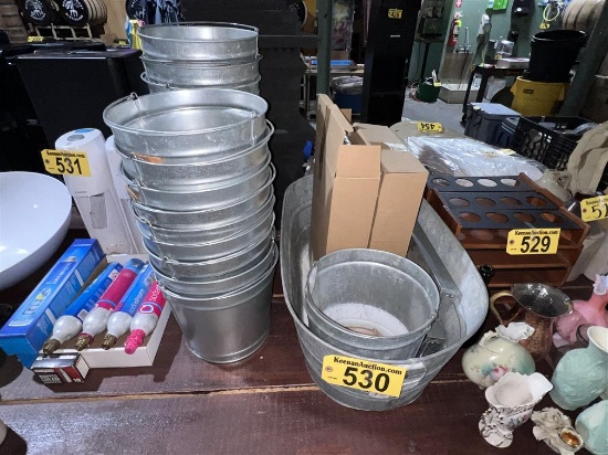LOT OF 27-ASSORTED GALVANIZED BUCKETS, 16-COFFEE TINS