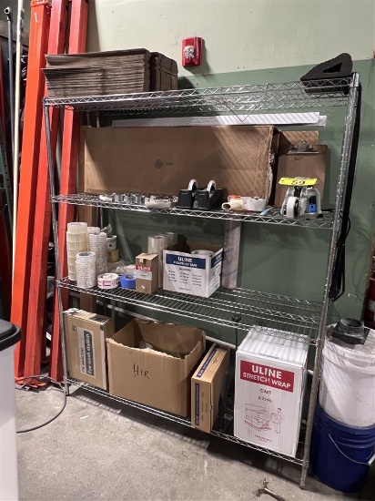 STEELTON S/S 4-SHELF WIRE RACK & CONTENTS, 5' X 18" X 6'H: