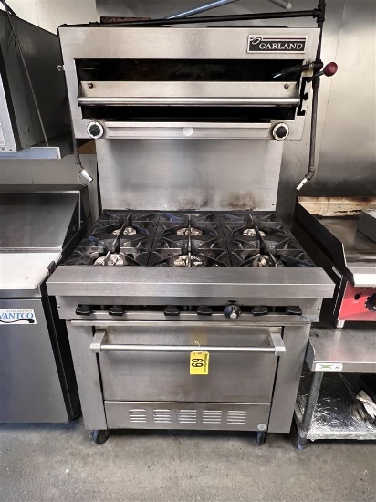 SUNFIRE MODEL SX-6-25 S/S 6-BURNER RANGE, NAT GAS, W/ GARLAND DOUBLE BROILER