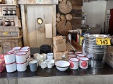 LOT: GALVANIZED BUCKETS, ASSORTED COFFEE MUGS, ESPRESSO CUPS
