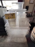LOT: 21-ASSORTED PLASTIC STORAGE BINS W/ 15-ASSORTED LIDS