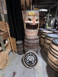 LOT: 2-WHISKEY BARRELS, TIKI BARREL, MAINE CRAFT DISTILLING BARREL SIGN