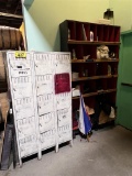 LOT: 15-DOOR LOCKER UNIT & 2-WOODEN STORAGE SHELVES
