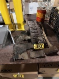 LOT OF ASSORTED AXE HEADS, METAL RUM SIGNS, GASOLINE CAN
