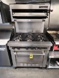 SUNFIRE MODEL SX-6-25 S/S 6-BURNER RANGE, NAT GAS, W/ GARLAND DOUBLE BROILER