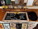 LOT: CHALKBOARD SIGN, WALKING STICK & DERBY