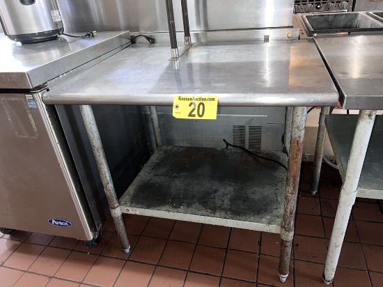 3' X 30" S/S TABLE W/ LOWER GALVANIZED SHELF, ROLLED FRONT EDGE