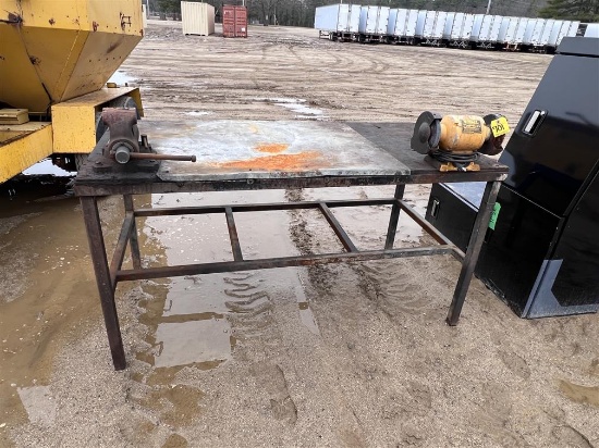 STEEL WORK BENCH W/ WILTON BENCH VISE & DEWALT 6" BENCH GRINDER