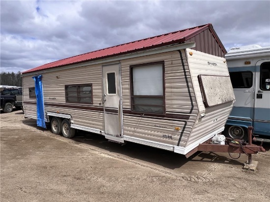 2016 SHASTA COACHMEN ROADMASTER 325MB TRAVEL TRAILER, T/A, CUSTOM METAL ROOF, BEIGE
