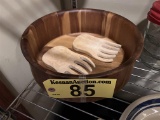 WOODEN SALAD BOWL W/ FORKS