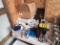 MISCELLANEOUS PLASTIC LOT, PEPPER MILLS, LARGE ICE CUBE TRAY, PLASTIC BOTTLES