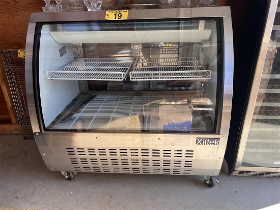 XILTEK MODEL XDC-120HC REFRIGERATED DISPLAY CASE,  S/S, CURVED GLASS, 2-DR.