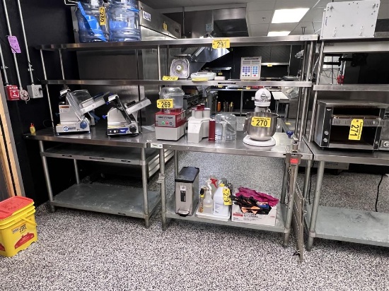 BID PRICE X 2 - (2) REGENCY 4' X 24" S/S TABLES W/ 2-SHELF S/S RISER, 8' X 12" X 32"H