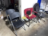 LOT: 2-FOLDING CHAIRS, CAMP CHAIR, OFFICE CHAIR, DRY ERASE BOARD, PAPER FILES, DRYING RACKS
