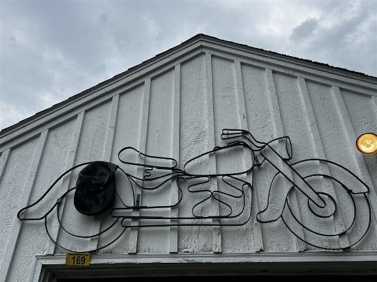 7' X 34" WELDED STEEL MOTORCYCLE SCULPTURE