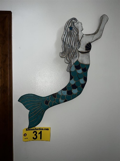 WOODEN MERMAID WALL HANGING, 14"H X 28"L
