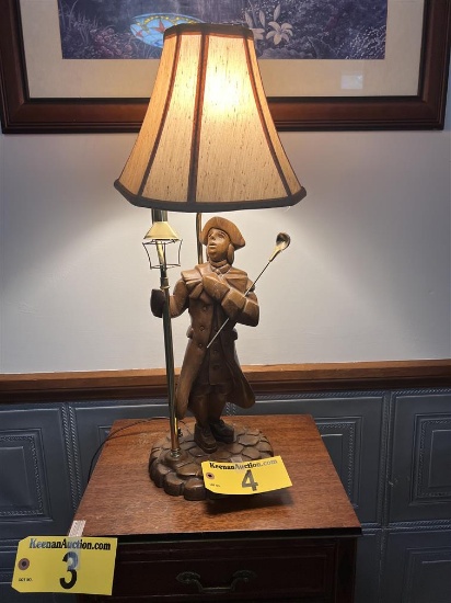27" CARVED WOOD LAMP LIGHTER TABLE LAMP