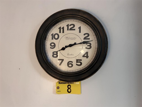 WESTMINSTER CLOCK CO. WALL CLOCK, 14.75" DIA.