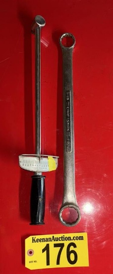 LOT: VINTAGE CRAFTSMAN BEAM TORQUE WRENCH & CRAFTSMAN 18" BOX END WRENCH