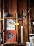 MISC. LOT: 2-ASSORTED PRINTS, ASSORTED GARDEN TOOLS, FUEL TANK
