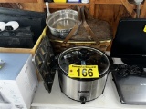 LOT: EVERSTAR SLOW COOKER, BASKETS, BAKE PAN, S/S PLATTER