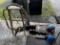 LOT: TIRE CHOCKS, ASSORTED TOOLS, WOODEN STEP LADDER, TOW ROPE, FORESTRY HELMETS