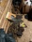 LOT OF ASSORTED ROPE, CHAIN, CABLE, WOODEN PULLEYS