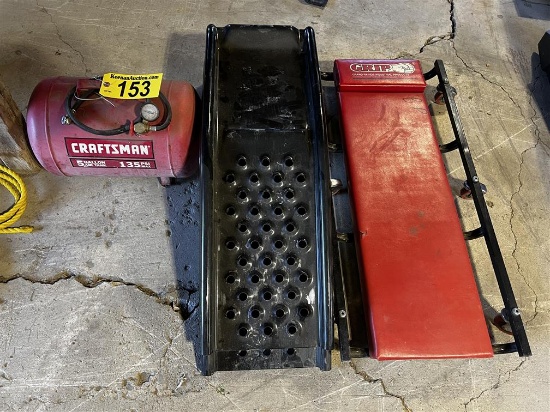 LOT: CRAFTSMAN 5-GAL. AIR TANK, RAMPS, GRIP FLOOR CREEPER